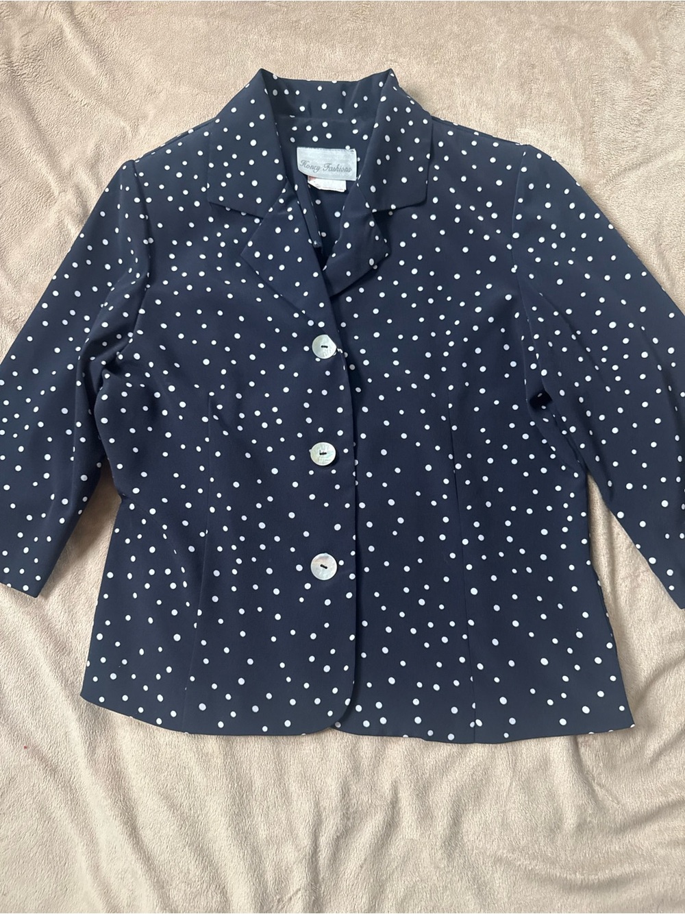 Navy Polka Dot Button-Up Blazer